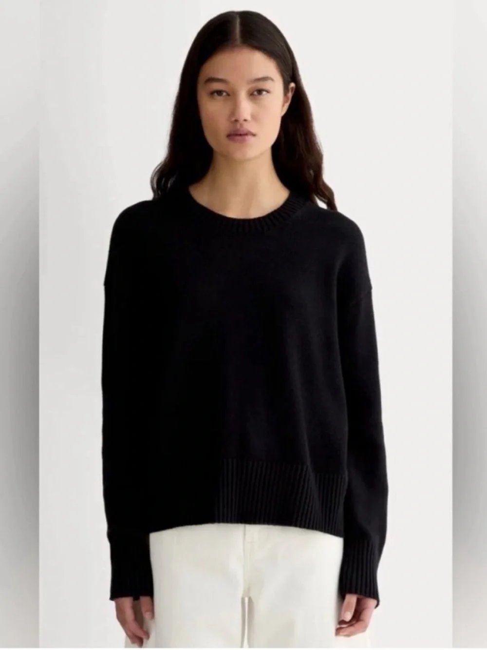 New Everlane The Organic Cotton Crew Sweater in Black Size XS